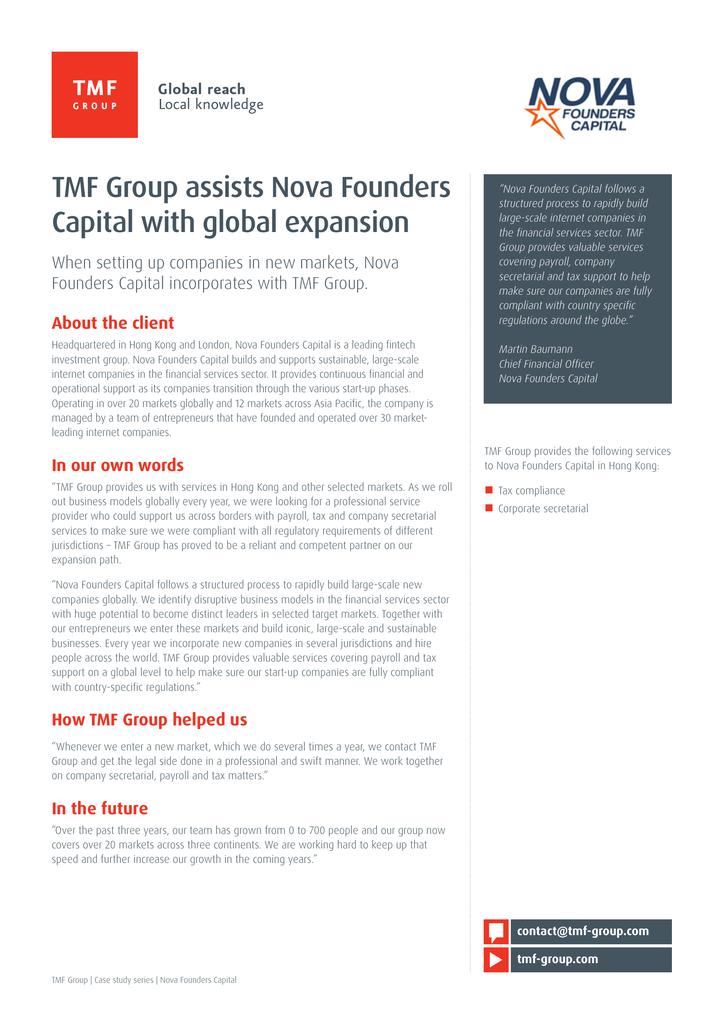 TMF Group assists Nova Founders Capital with global expansion thumbnail