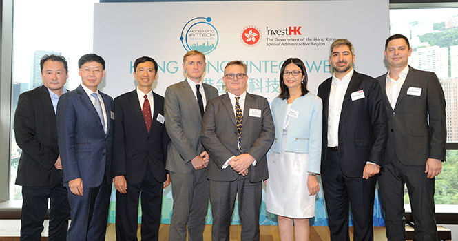 From left to right: Juwan Lee, Founder & CEO, NexChange; Shu-pui Li, Executive Director, Hong Kong Monetary Authority; John Leung, CEO, Insurance Authority; Charles d’Haussy, Head of FinTech, Invest Hong Kong; Stephen Phillips, Director-General of Investment Promotion, Invest Hong Kong; Julia Leung, Executive Director of Intermediaries, Securities and Futures Commission; Henri Arslanian, Member of the temporary board, Fintech Association of Hong Kong; Anthony Sar, CEO & Co-Founder, Finnovasia