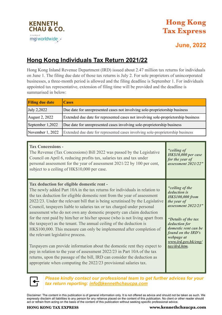 Hong Kong Tax Express June 2022 thumbnail