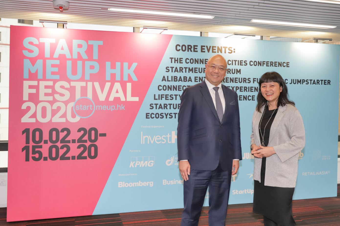Invest Hong Kong (InvestHK) hosted a media briefing today (20 January 2020) to announce core events of the extended StartmeupHK Festival 2020. Photo shows Associate Director-General of Investment Promotion at InvestHK Mr Charles Ng (left) and the Head of StartmeupHK at InvestHK, Ms Jayne Chan, hosting the media briefing.